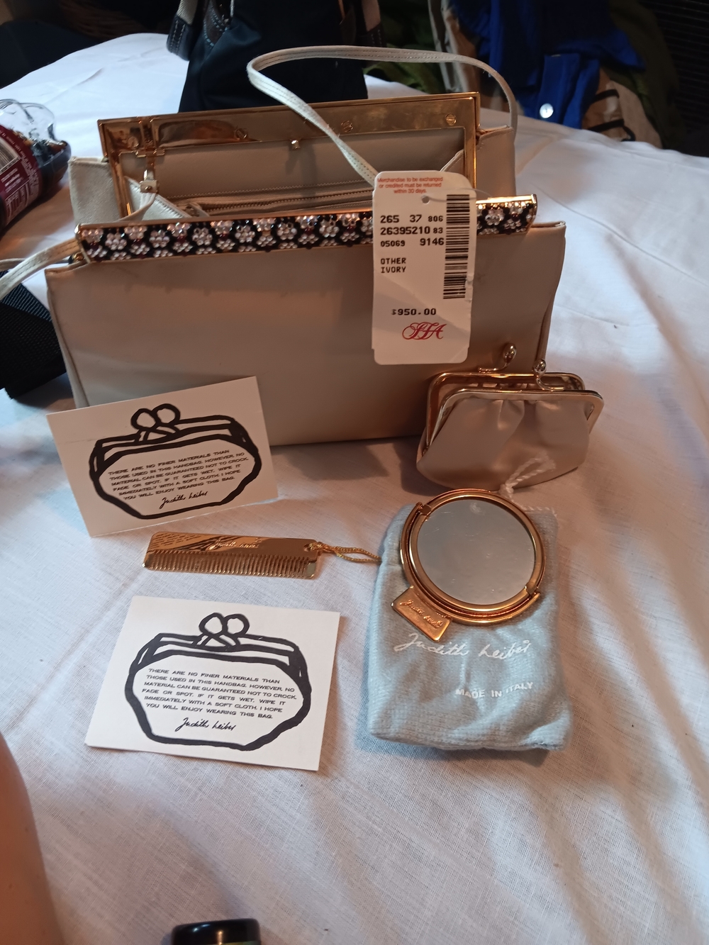 Judith Leiber Ivory Clutch Set with Gold-Tone Accents